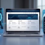 Laptop and smartphone displaying a responsive website layout with floating UX icons, performance meters, and speed optimization visuals. A visual representation of speed, user experience, and design working together to create a Google-friendly website in 2025.